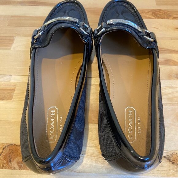 Coach Womens Felisha style Black Signature Canvas & Patent Leather Loafers Size - Picture 6 of 16